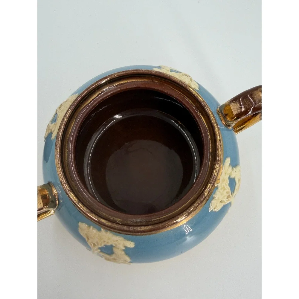 Vintage Gibson Staffordshire England Blue‎ Gold Lidded Sugar Bowl